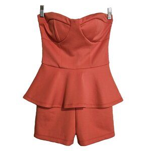 NWT UK2LA Coral Sweetheart Neckline Bustier Bodice Peplum Romper Size Small